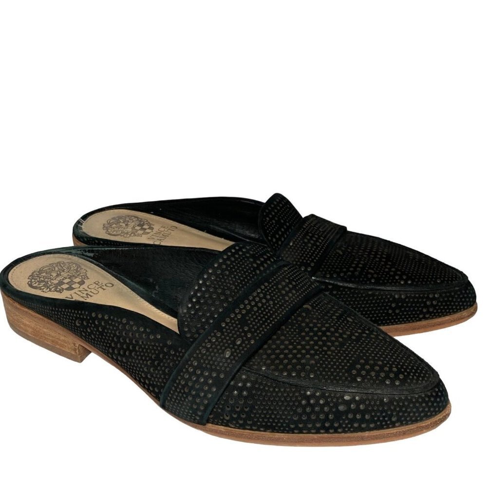 VINCE CAMUTO Women's Size 8.5M Black Kaylana Leather Slip On Mules